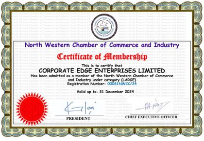 Scanned Chamber of Commerce Membership for Corporate Edge Enterprises Limited